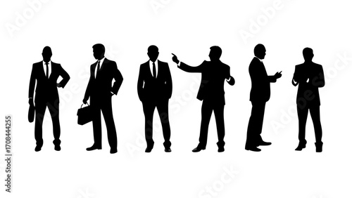 Silhouette of the businessman. Sets of 8 pose.6 secret agents talking on walkie talkie, shot pose, silhouette, flat black color, isolated white background
