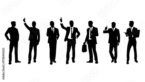 Silhouette of the businessman. Sets of 8 pose.6 secret agents talking on walkie talkie, shot pose, silhouette, flat black color, isolated white background
