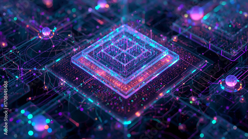 AI deep learning model visualization with multiple layers and digital abstract neural network structure