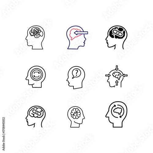 Mental Health and Brain Function Icons Set – Cognitive, Emotional, and AI Concepts