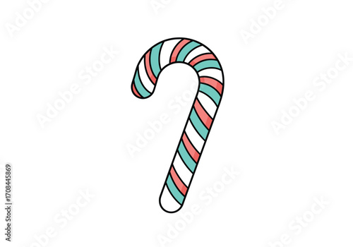 A sweet striped candy cane with a festive holiday design.