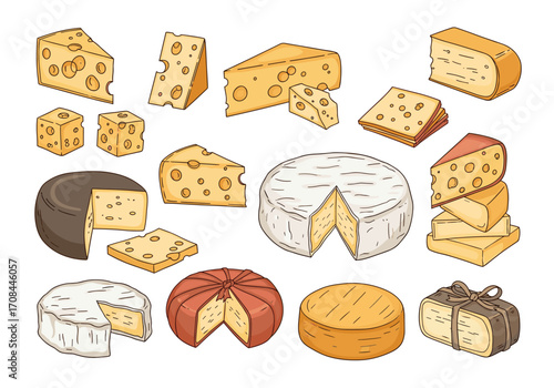 Collection of delicious cheese varieties arranged for artistic appreciation.