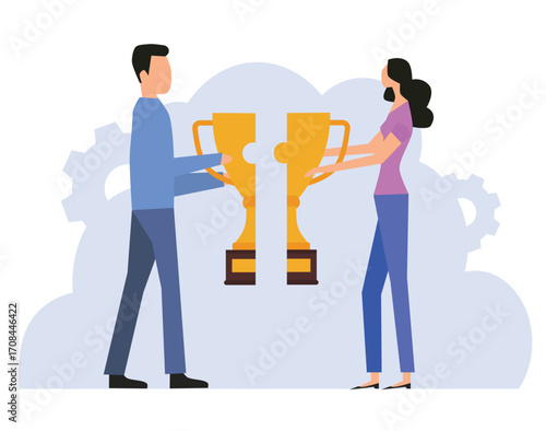 Agreement to win together, solution for best result, teamwork concept.Businessmens holding a cup together