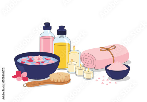 Relaxing spa treatment with essential oils and rose petals.