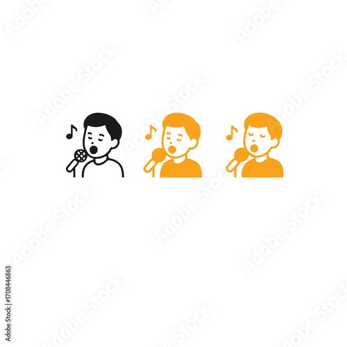 Flat Design Vector of a Person Singing with Microphone, Music Notes, Minimal Style Illustration