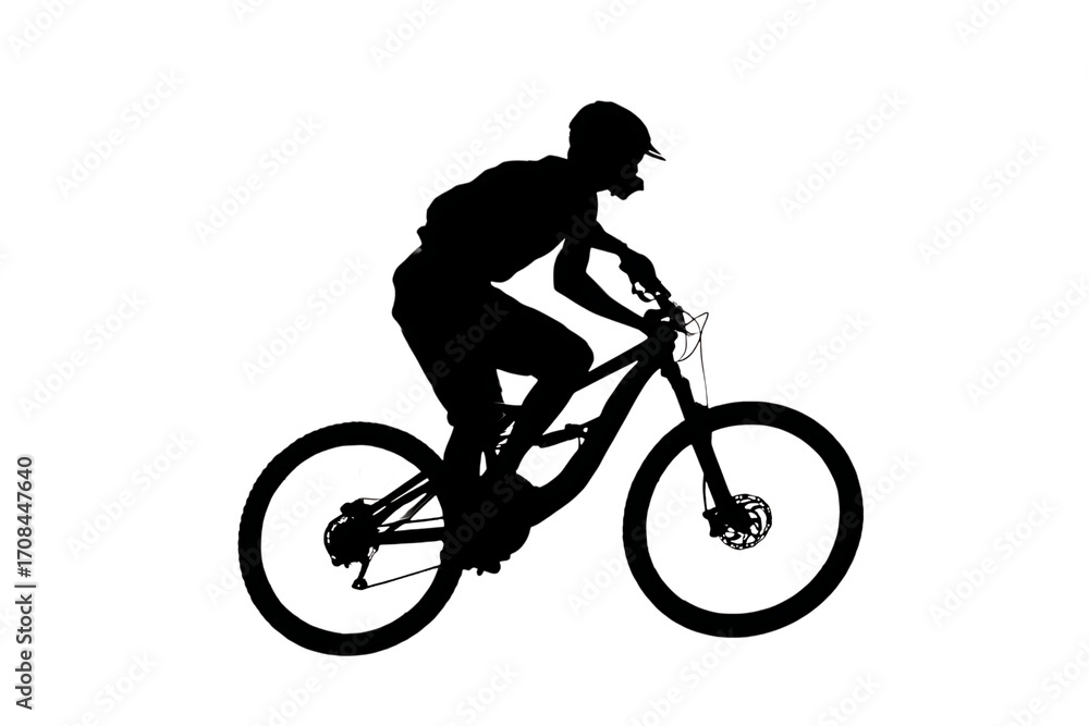 Obraz premium Dynamic silhouette of a determined cyclist conquering challenging terrain, embodying freedom, adventure, and the thrill of extreme sports in a modern, energetic style.