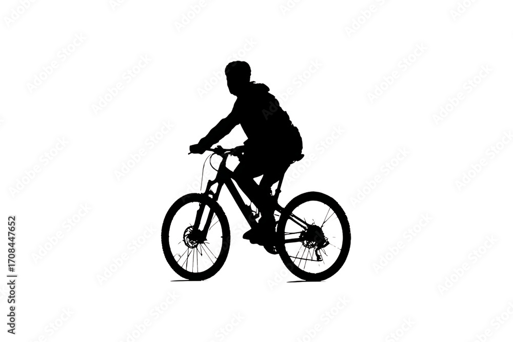 Fototapeta premium Dynamic silhouette of a person riding a mountain bike, capturing the thrill of outdoor adventure and active lifestyle pursuits with a clean, modern aesthetic.