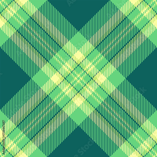 Traditional tartan background textile, product vector seamless texture. Printout plaid pattern fabric check in green and teal colors.