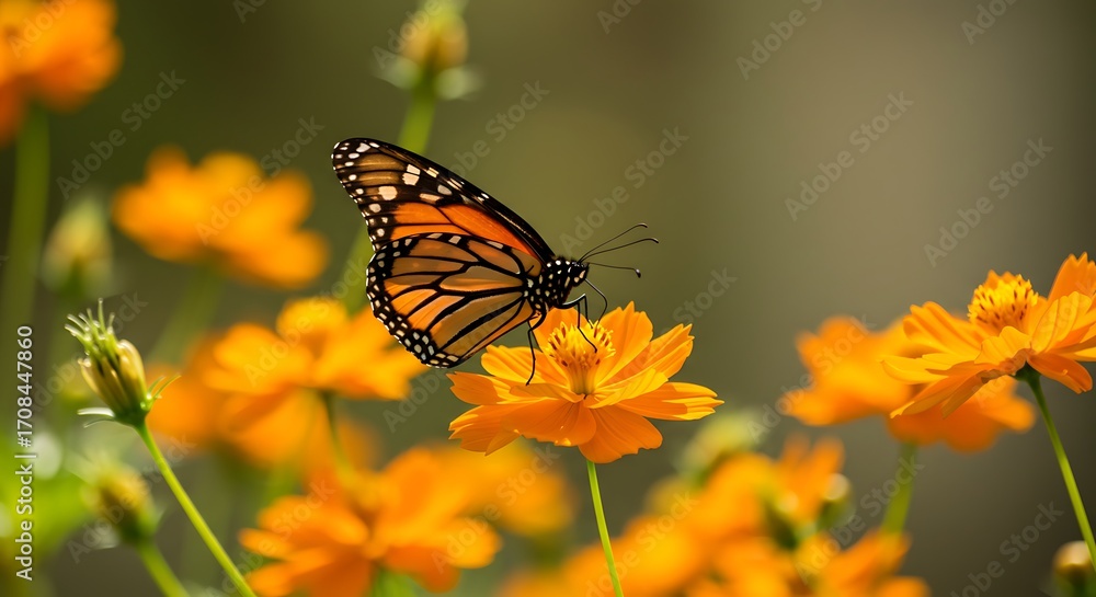 Fototapeta premium Monarch butterfly on orange flowers
