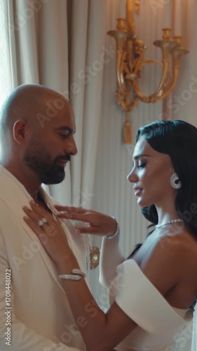 Stylish couple in love posing at a wedding photo shoot. Wedding day concept.	
