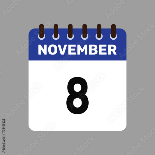 calendar with november 8 icon vector reminder for important deadlines and special events this autumn season