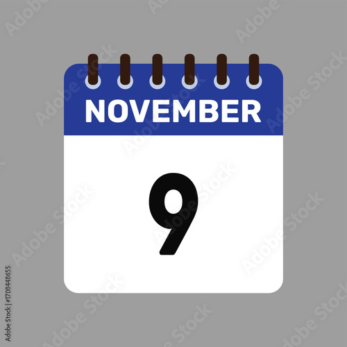 calendar with november 9 icon vector reminder for important deadlines and special events this autumn season