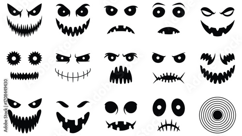 vector illustrations of spooky and creepy Halloween monster faces