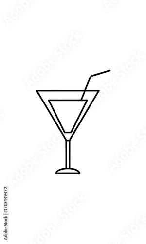 Outline drawing of a martini glass with straw on transparent background