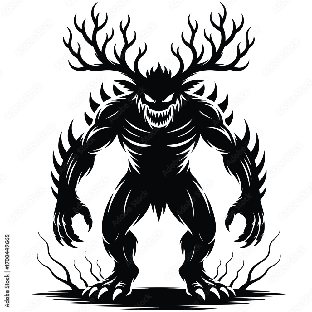 Obraz premium vector illustration of a fearsome monster with antler-like branches
