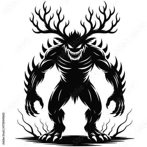 vector illustration of a fearsome monster with antler-like branches
