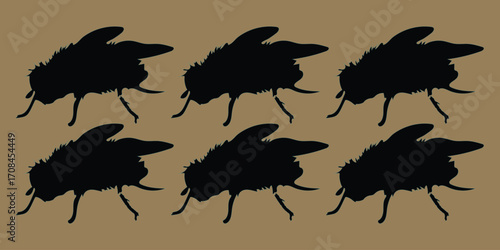 Silhouette bee collection, black insect icons, flying bees vector, realistic bee illustrations, entomology design, honeybee set,