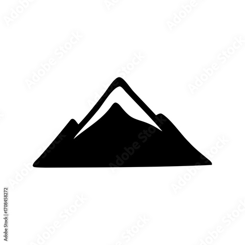 Black and White Mountain Range Silhouette Vector Illustration on White Background