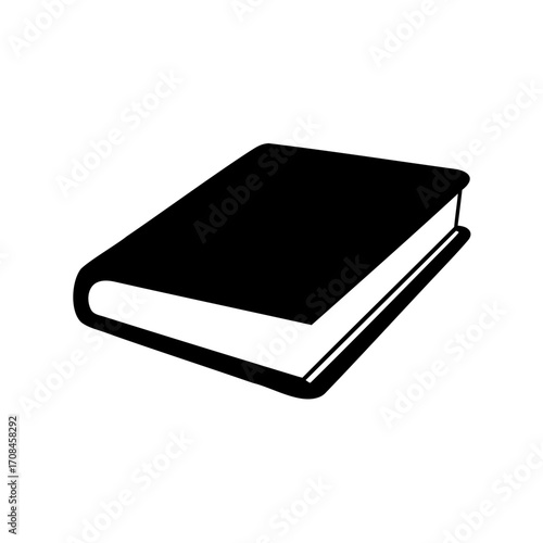 Black and white illustration of a thick covered book lying down flat