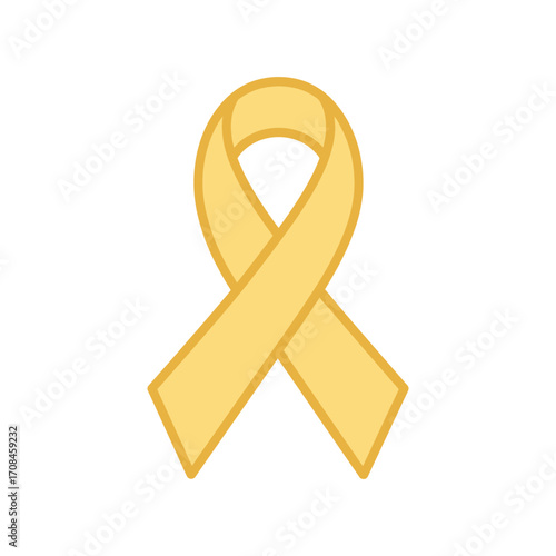 Symbolic yellow awareness ribbon representing hope, support for troops, sarcoma, bone cancer, and suicide prevention. Isolated flat vector icon for campaigns