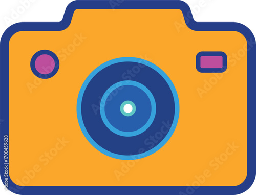 Colorful photo camera icon vector. Camera sign vector, photo shooting symbol. Digital photography, photo studio, content production. Camera sign.	