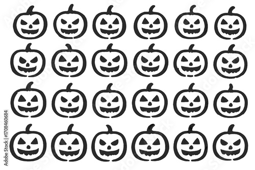 Colorful pumpkin designs for Halloween decorations and festivities displayed in a playful pattern