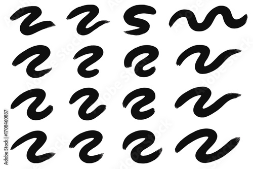 Dynamic black brush strokes create a rhythmic pattern of wavy lines on a clean background