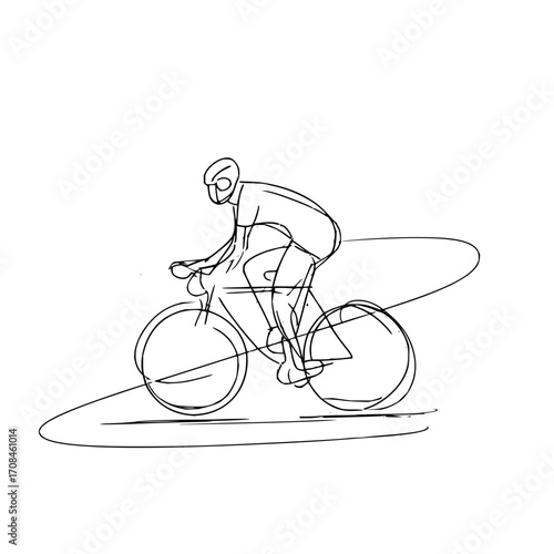 Line art illustration of cyclist riding bicycle for sport and exercise fitness and outdoor recreation design