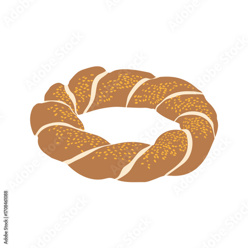 Simit, Turkish bagel - hand drawn isometric vector illustration.