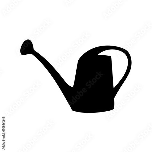Simple black and white silhouette of a watering can used for gardening