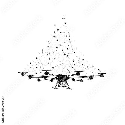 Drone technology with star constellation design for aerial photography and futuristic innovation concept