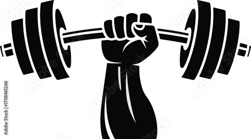 Bold muscular hand silhouette gripping weightlifting barbell for strength and fitness