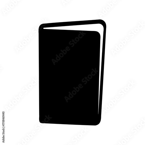 Black silhouette of a closed book standing upright on a white background