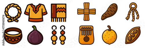 Bright and colorful traditional items representing culture and craftsmanship in a unique arrangement