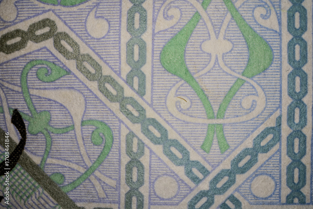 Fototapeta premium Macro Shot of One Riyal Inscription on Banknote