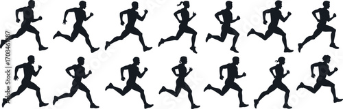 Running Silhouette Vector of Men and Women in Motion – Fitness, Jogging, Sports, Exercise, Health, and Active Lifestyle Illustration