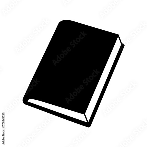 Simple black book illustration with white edges viewed at an angle