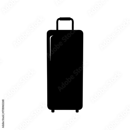 Silhouette of a travel suitcase with handle and wheels on white background