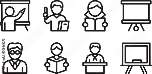 Iconic Teacher Explaining Lesson on Whiteboard Illustration for Education and Learning Concepts