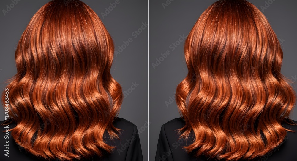 Fototapeta premium Stunning Copper Red Hair Waves: A Showcase of Vibrant Color and Luxurious Texture