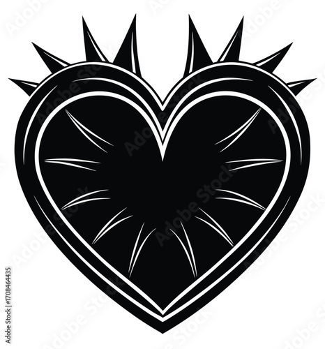 Heart with black and white wings vector illustration with cute cat and love elements