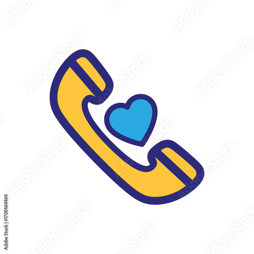 Colorful graphic design of a telephone handset and a heart, symbolizing love, romance, dating, and caring conversations over the phone