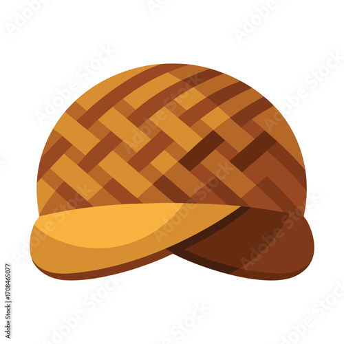 Tan Leather and Suede Woven High Top Baseball Cap Vector