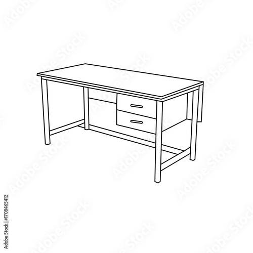 Simple line drawing of a rectangular office desk with two drawers.