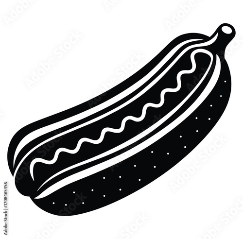 A vibrant cartoon illustration of a hot dog with ketchup and mustard on a bun