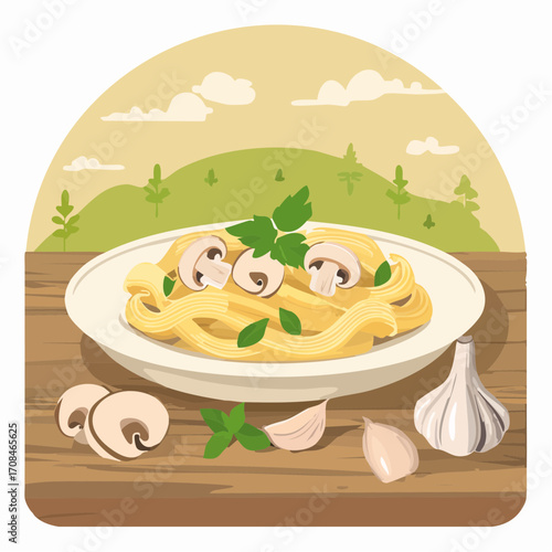 italienische Pasta mit Pilzen