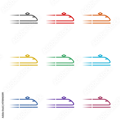 Fast train icon isolated on white background. Set icons colorful