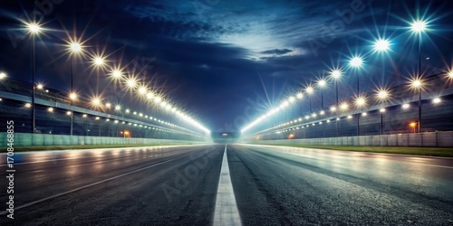 Flickering headlights illuminate a stretch of the Grand Prix race track at night