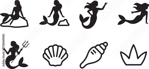 Silhouette of a Mermaid Sitting on a Rock Formation in the Ocean Depths Undersea World Creature