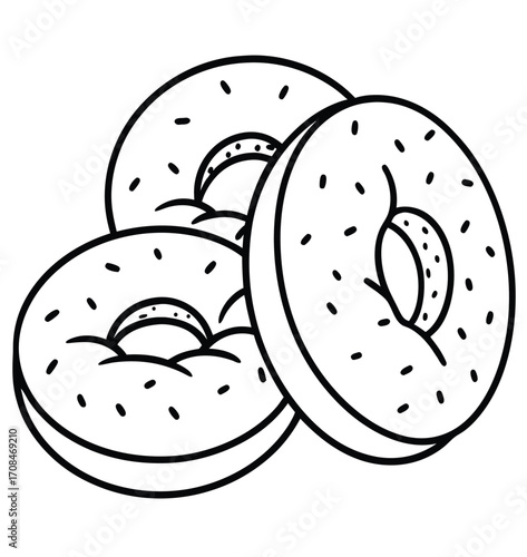 Vector illustration of various baked goods and desserts, including bread, apple pie, and other sweet snacks